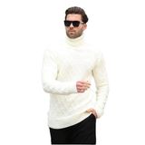 Madmext Ekru Balıkçı Yaka Desenli Erkek Kazak E7292,Ekru S