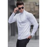 Madmext Ekru Balıkçı Yaka Triko Kazak Erkek Fitted Kesim Geometrik Desenli Uzun Kol - 2XL