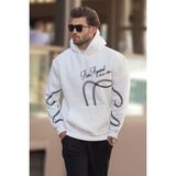 Madmext Ekru Baskılı Kapşonlu Cep Detaylı Erkek Sweatshirt 7067