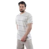Madmext Ekru Bisiklet Yaka Basic Çizgili Erkek T-Shirt E7102,Ekru M