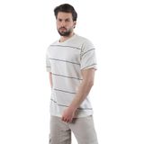 Madmext Ekru Bisiklet Yaka Basic Çizgili Erkek T-Shirt E7102,Ekru XL