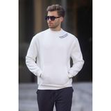 Madmext Ekru Bisiklet Yaka Nakış Detaylı Cepli Erkek Sweatshirt 7049
