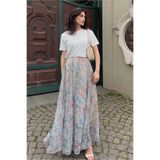 Madmext Ekru Çiçek Desenli Vintage Şifon Maxi Etek MG2776