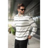 Madmext Ekru Çizgili Polo Yaka Erkek Sweatshirt E7172