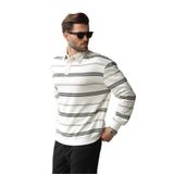 Madmext Ekru Çizgili Polo Yaka Erkek Sweatshirt E7172,Ekru S