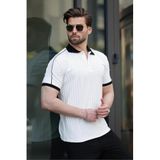 Madmext Ekru Desenli Polo Yaka Triko Erkek Tişört E7155,Ekru S