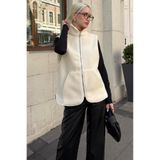 Madmext Ekru Dik Yaka Kadın Peluş Yelek MG2578