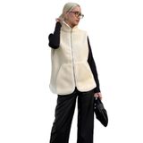 Madmext Ekru Dik Yaka Kadın Peluş Yelek Mg2578,Ekru S
