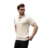Madmext Ekru Düğmeli Polo Yaka Erkek Triko Tişört E7408,Ekru L