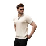 Madmext Ekru Düğmeli Polo Yaka Erkek Triko Tişört E7408,Ekru M