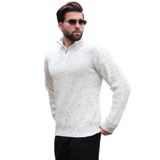 Madmext Ekru Fermuar Yaka Triko Erkek Kazak E7295,Ekru XL