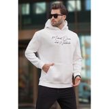 Madmext Ekru Kapüşonlu Cep Detaylı Baskılı Erkek Sweatshirt 7064
