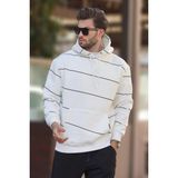 Madmext Ekru Kapüşonlu Cep Detaylı Çizgili Erkek Sweatshirt 7063