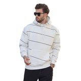 Madmext Ekru Kapüşonlu Cep Detaylı Çizgili Erkek Sweatshirt 7063,Ekru M