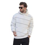 Madmext Ekru Kapüşonlu Cep Detaylı Çizgili Erkek Sweatshirt 7063,Ekru S