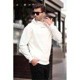 Madmext Ekru Kapüşonlu Cep Detaylı Nakışlı Erkek Sweatshirt 7050,Ekru 2XL