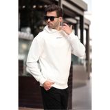 Madmext Ekru Kapüşonlu Cep Detaylı Nakışlı Erkek Sweatshirt 7050,Ekru M