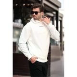 Madmext Ekru Kapüşonlu Cep Detaylı Nakışlı Erkek Sweatshirt 7050,Ekru XL