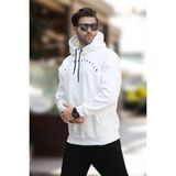 Madmext Ekru Kapüşonlu Cep Detaylı Nakışlı Erkek Sweatshirt 7054