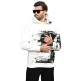 Madmext Ekru Kapüşonlu Desenli Cep Detaylı Erkek Sweatshirt 7059,Ekru 2XL