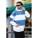 Madmext Ekru Kapüşonlu Renk Bloklu Cep Detaylı Erkek Sweatshirt 7044,Ekru L