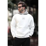 Madmext Ekru Kapüşonlu Renk Bloklu Nakış Detaylı Erkek Sweatshirt 7088