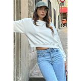 Madmext Ekru Kayık Yaka Kadın Sweatshirt Mg2208,Ekru XL
