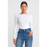 Madmext Ekru Kayık Yaka Uzun Kollu Kadın Top Body MG2267