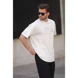 Madmext Ekru Overfit Bisiklet Yaka Sırt Baskılı Kısa Kollu Erkek Tişört 7037 - 2XL