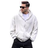 Madmext Ekru Peluş Over Fit Kapüşonlu Fermuarlı Erkek Sweatshirt 6049,Ekru L