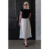Madmext Ekru Pileli Midi Boy Kadın Etek Mg2393