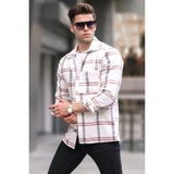 Madmext Ekru Regular Fit Erkek Gömlek Uzun Kol Günlük Stil Ekose Desenli