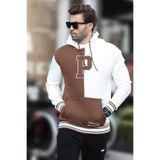 Madmext Ekru Renk Bloklu Kapüşonlu Baskılı Erkek Sweatshirt 7078,Ekru M