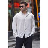 Madmext Ekru Uzun Kollu Oversize Erkek Gömlek 6735,Ekru 2XL