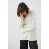 Madmext Ekru V Yaka Oversize Kadın Triko Kazak MG2149