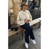 Madmext Ekru V Yaka Oversize Kadın Triko Kazak Mg2149,Ekru L