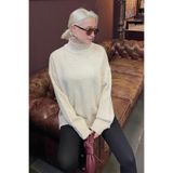 Madmext Ekru Yarım Balıkçı Yaka, Fitilli Triko, Oversize Kadın Kazak