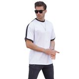 Madmext Erkek Beyaz Oversize Şerit Detaylı Basic Tişört 7023,Beyaz L