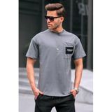 Madmext Erkek Bisiklet Yaka, Cep Detaylı T-Shirt, Füme, XL