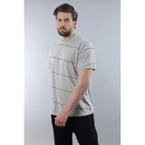 Madmext Erkek Bisiklet Yaka, Çizgili Basic T-shirt, Gri, 2XL