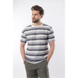Madmext Erkek Bisiklet Yaka, Çizgili T-shirt, Gri, 2XL