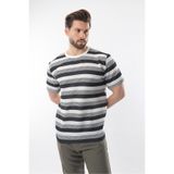 Madmext Erkek Bisiklet Yaka T-shirt, Çizgili Desen, Siyah-Gri-Beyaz, XL