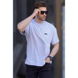 Madmext Erkek Bisiklet Yaka T-shirt, Kısa Kollu, Çizgili, Gri, S Beden