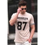 Madmext Erkek Brooklyn Baskılı Bisiklet Yaka T-Shirt, Bej, M
