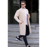 Madmext Erkek Dik Yaka, Cepli, Uzun Triko Hırka, Ekru
