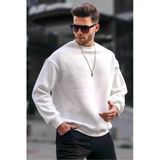 Madmext Erkek Ekru Bisiklet Yaka Oversize Basic Sweatshirt, XL