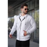 Madmext Erkek Fermuarlı Kapüşonlu Sweatshirt, Karmelanj, XL