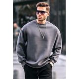 Madmext Erkek Füme Oversize Basic Sweatshirt, Bisiklet Yaka, L Beden