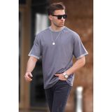 Madmext Erkek Füme Oversize Şerit Detaylı Basic Tişört 7023 - 2XL