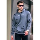 Madmext Erkek Gri Kapüşonlu Baskılı Sweatshirt, S Beden